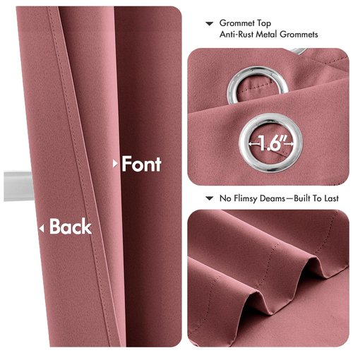 MIULEE Dusty Rose Blackout Curtains for Bedroom Living Room 54 Inches Long 2 Panels, Thermal Insulated Room Darkening Drapes Solid Grommet Noise Reduction Light Blocking Window Treatments 40x54 Inch