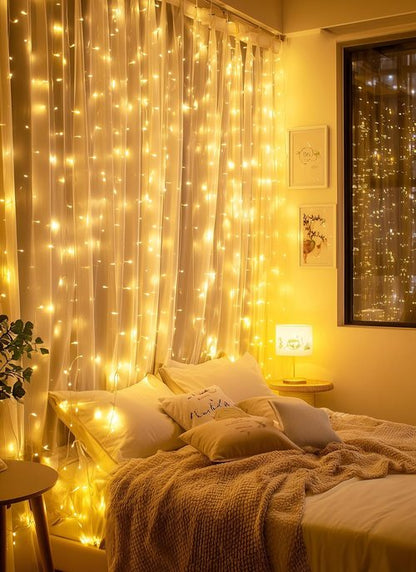 Brightown 300 LED Fairy Curtain Lights - 9.8ft Warm White String Lights with Remote | 8 Lighting Modes for Indoor Decor