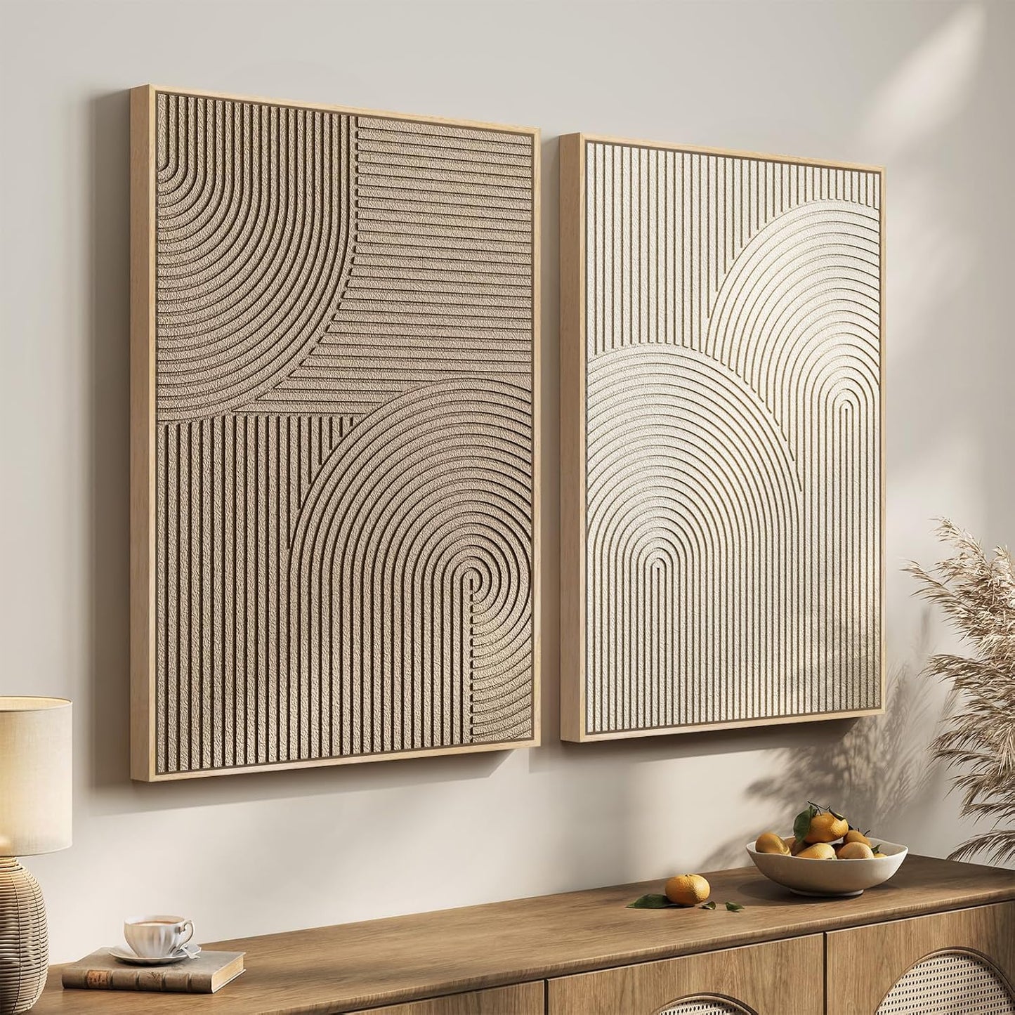 Regine Switzerland 3D Textured Wall Art Set - Modern Minimalist Beige & Brown Paintings | 24x36 In