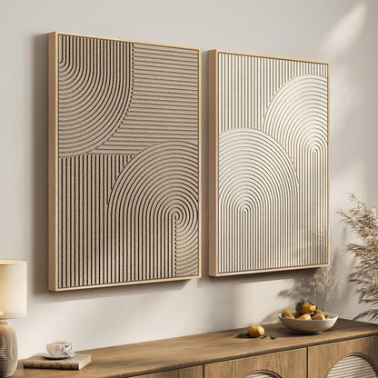 Regine Switzerland 3D Textured Wall Art Set - Modern Minimalist Beige & Brown Paintings | 24x36 In