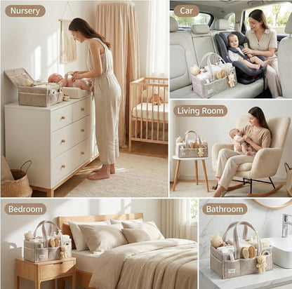 PeraBella Baby Diaper Caddy Organizer - XL Portable Felt Basket for Nursery & Car Essentials