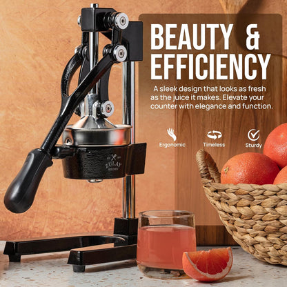 Zulay Kitchen Cast Iron Juicer - Heavy-Duty Manual Citrus Press for Easy Cleaning | Black