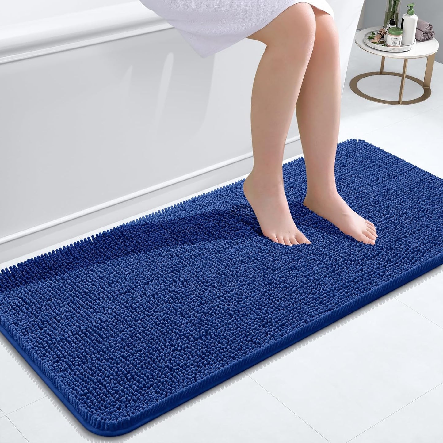 OLANLY Bathroom Runner Rugs - Soft Absorbent Chenille Bath Mats | Quick Dry, Machine Washable, 47x20 Royal Blue