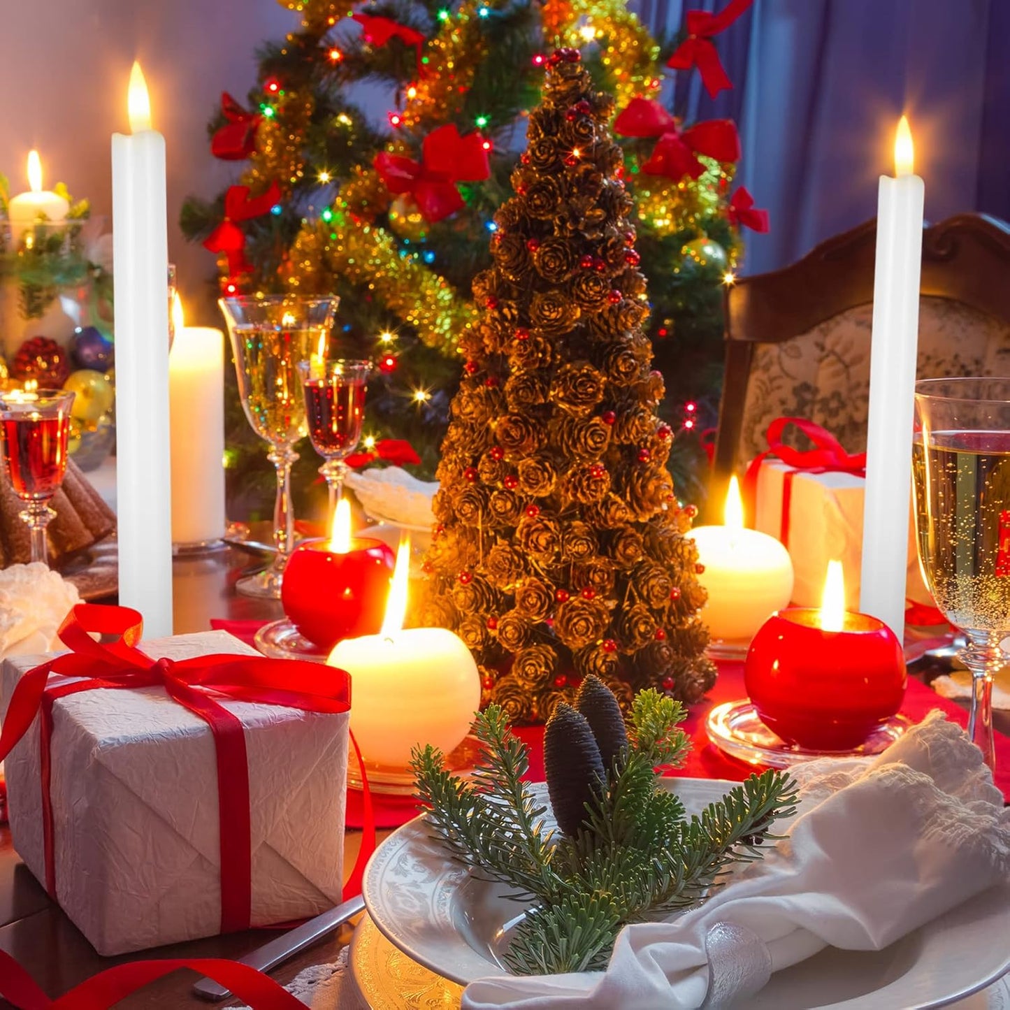 Reginary Flameless Taper Candles - 10 Inch Battery Operated LED Candlesticks | 36 Pieces White for Christmas & Weddings