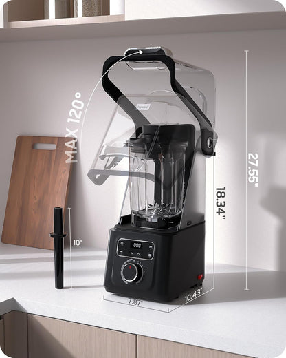 Professional Commercial Vacuum Blender - 40000 RPM with Quiet Shield | 56oz Tritan Cup for Smoothies & Soups