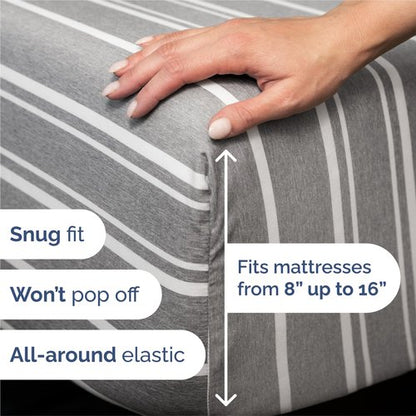 King Size 4 Piece Sheet Set - Comfy Breathable & Cooling Bed Sheets Set - Hotel Luxury Bedding for Women, Men, Kids, Teens, Boys & Girls - Deep Pockets, Soft, Wrinkle Free - Oeko-Tex - Grey Stripes 3