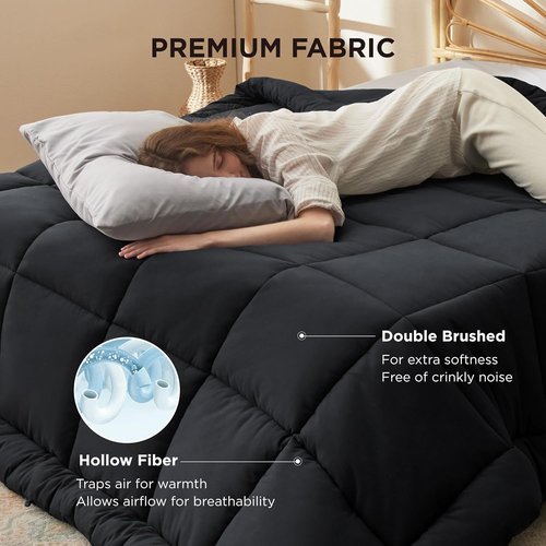 Bedsure Comforter Duvet Insert - King Size Quilted Down Alternative Bedding, All Season, Black 90 x 102 Inches