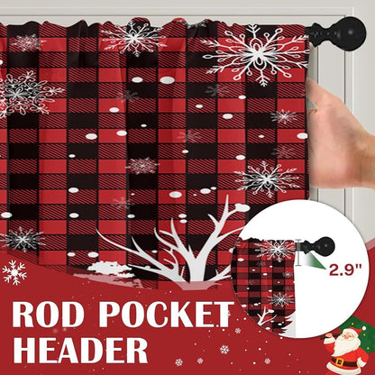 Christmas Kitchen Curtains Tier Set - Red Plaid, 3 Pieces (Valance + 2 Panels) - Variation: Christmas Red Plaid