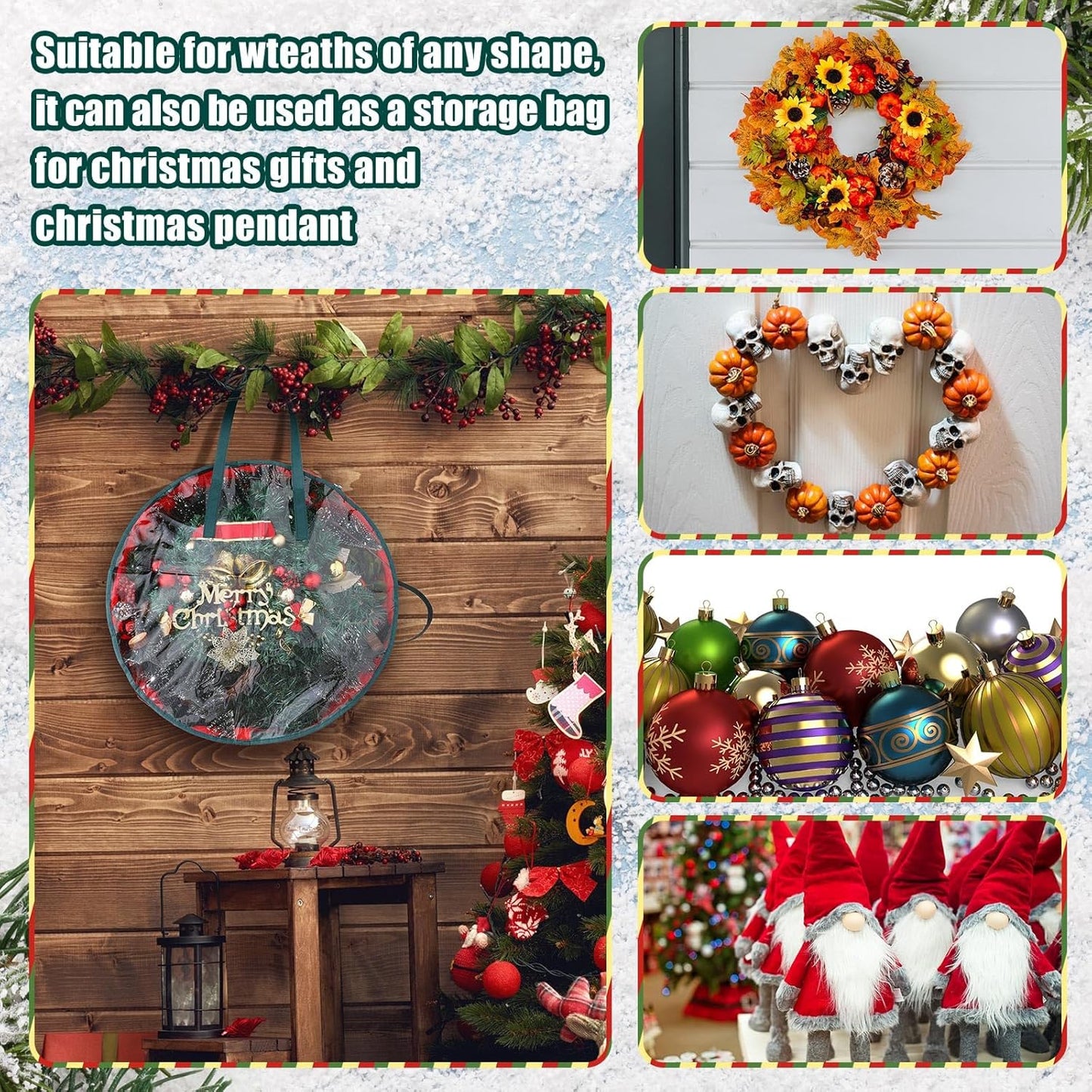 Shappy Wreath Storage Bag - 4 Pcs Red Clear Window Containers with Handle | 36 Inch Holiday Garland