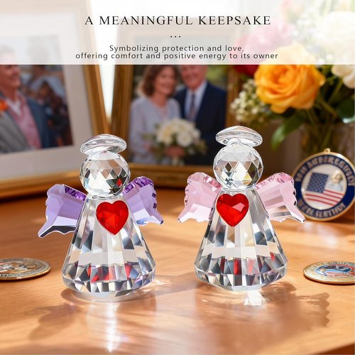 HDCRYSTALGIFTS Crystal Guardian Angel Figurines - 2.5'' Glass Ornaments for Valentine's Day Gifts