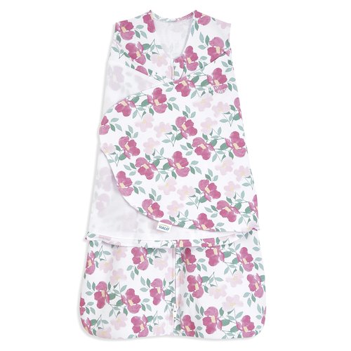 HALO 100% Cotton Sleepsack Swaddle, 3-Way Adjustable Wearable Blanket, TOG 1.5, Stems, Small, 3-6 Months