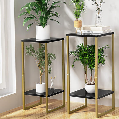 Moforoco Tall Plant Stand - Modern Metal Pedestal Planter Shelf for Indoor & Outdoor Use | Large Black Gold Design