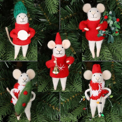 Juegoal Christmas Felt Mice Ornaments - Set of 5 Cute Wool Mouse Hanging Decor for Holiday Wreaths