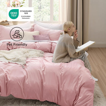 Bedsure Pink Duvet Cover Set - Ultra Soft Cotton-Like Polyester, Full Size 80x90 Inches, 3 Pieces with Zipper Closure & 2 Pillow Shams