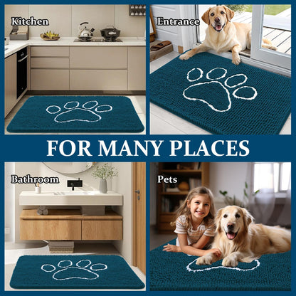 OLANLY Dog Door Mat - Absorbent Non-Slip Mud Mat for Muddy Paws | 32x20, Atlantic Blue, Quick Dry Chenille