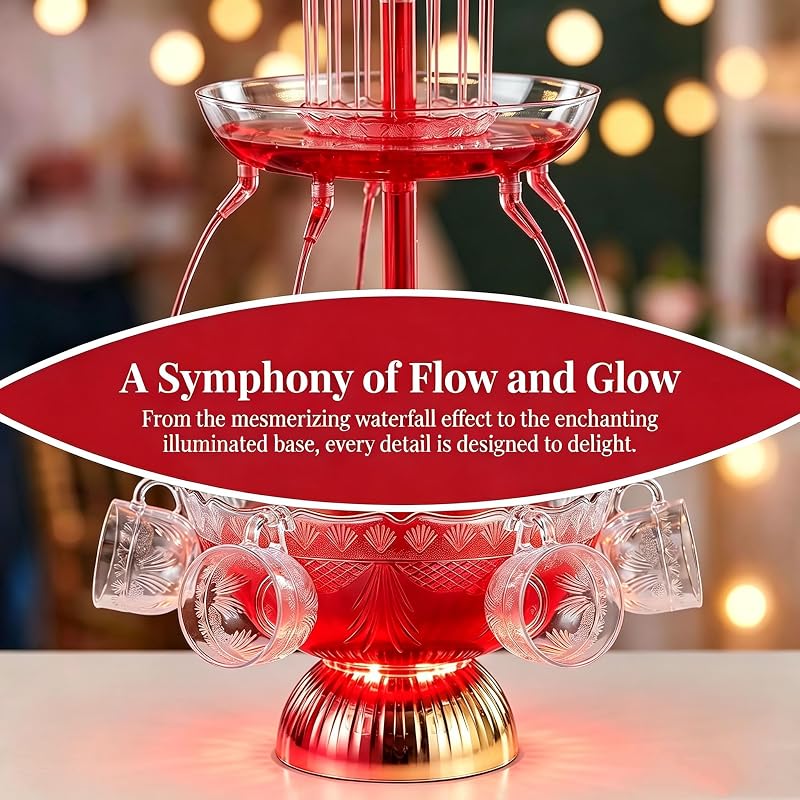 LED Lighted 3-Layer Wine Fountain Drink Dispenser with 1.5 Gallon Capacity and 5 Reusable Cups