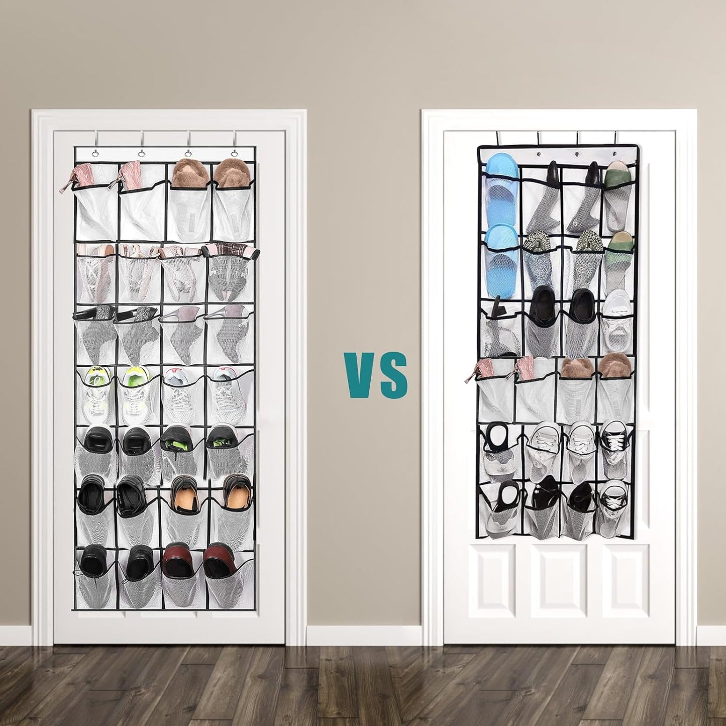 VOPTON Over The Door Shoe Organizer - 28 Large Pockets, Premium Clear Design, White