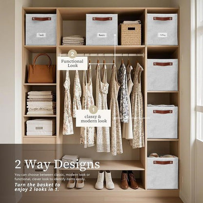 DECOMOMO Storage Bins - Fabric Cube Storage Bins with Labels | 11" Light Texture Grey (6pcs)