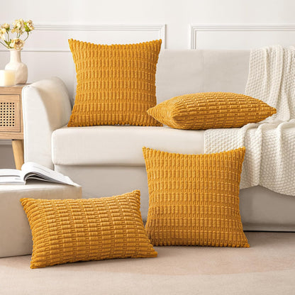 MIULEE Corduroy Decorative Throw Pillow Covers - Soft Boho Striped 18x18 Inch for Modern Farmhouse Decor | Gold Yellow