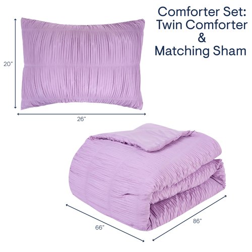 Aeropostale 2 Piece Ria Ruched Bedroom Comforter and Matching Sham Set,Twin,Lilac