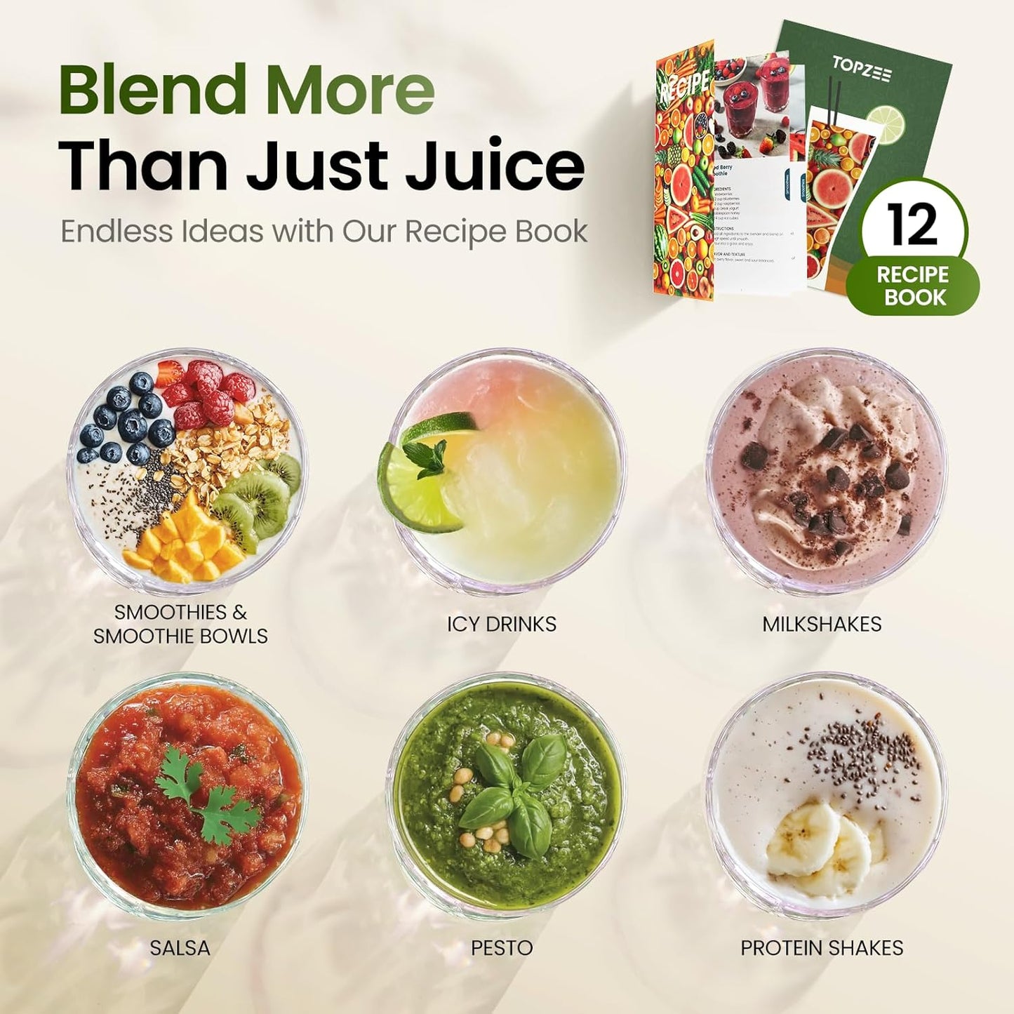 TOPZEE Personal Smoothie Blender - 1000W Compact Single-Serve Blender with 24oz To-Go Cup | Ideal for Protein Shakes & Smoothies