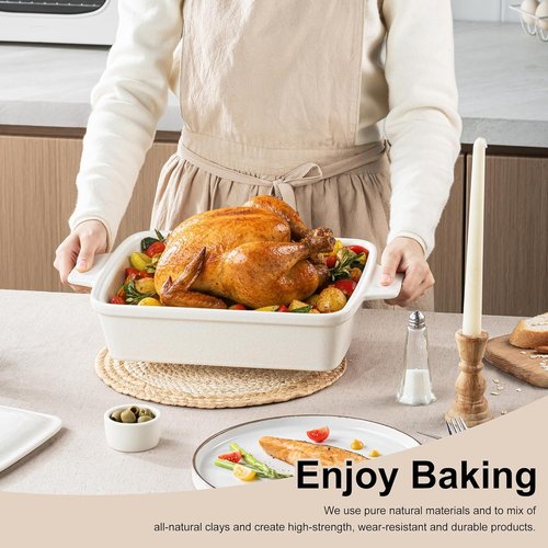 DAFUCERAMIC Casserole Dish - 3.5 Quart Porcelain Baking Dish With Lid | Deep 13 x 9 Oven Safe Bakeware