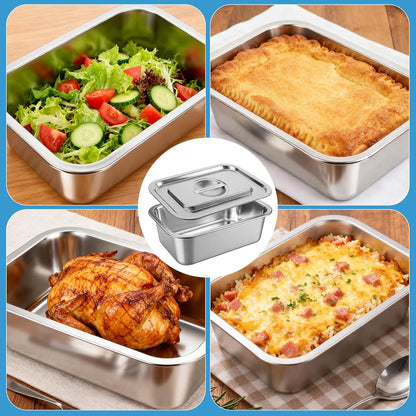 Skiennix 4-Inch Extra Deep Lasagna Baking Pan - 304 Stainless Steel with Lid, 8.5x12.4 Inch, Silver