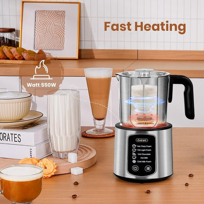 Gevi Hot Chocolate Maker with 5 in 1 Milk Frother and Steamer, Professional Milk Steamer, 17 oz/3.5 oz, Stainless Steel, Hot and Cold Milk Frother for Latte, Macchiato, Cappuccino and Hot Chocolate