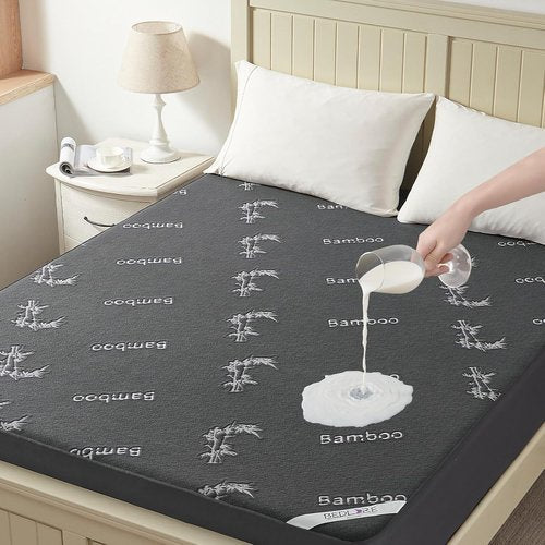 **BEDLORE Twin Size Waterproof Mattress Protector - Soft Bamboo Viscose Fitted Cover | Breathable & Noiseless (Gray)**