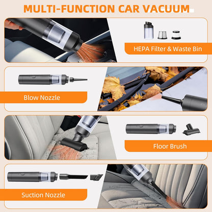 Skiennix Portable Cordless Car Vacuum - 19000Pa Powerful Suction | 4-in-1 Rechargeable Mini Cleaner