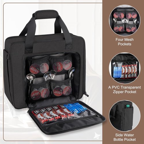 Keurig Portable Coffee Maker Travel Bag - Padded Shoulder Straps & Multiple Storage Bags, Black