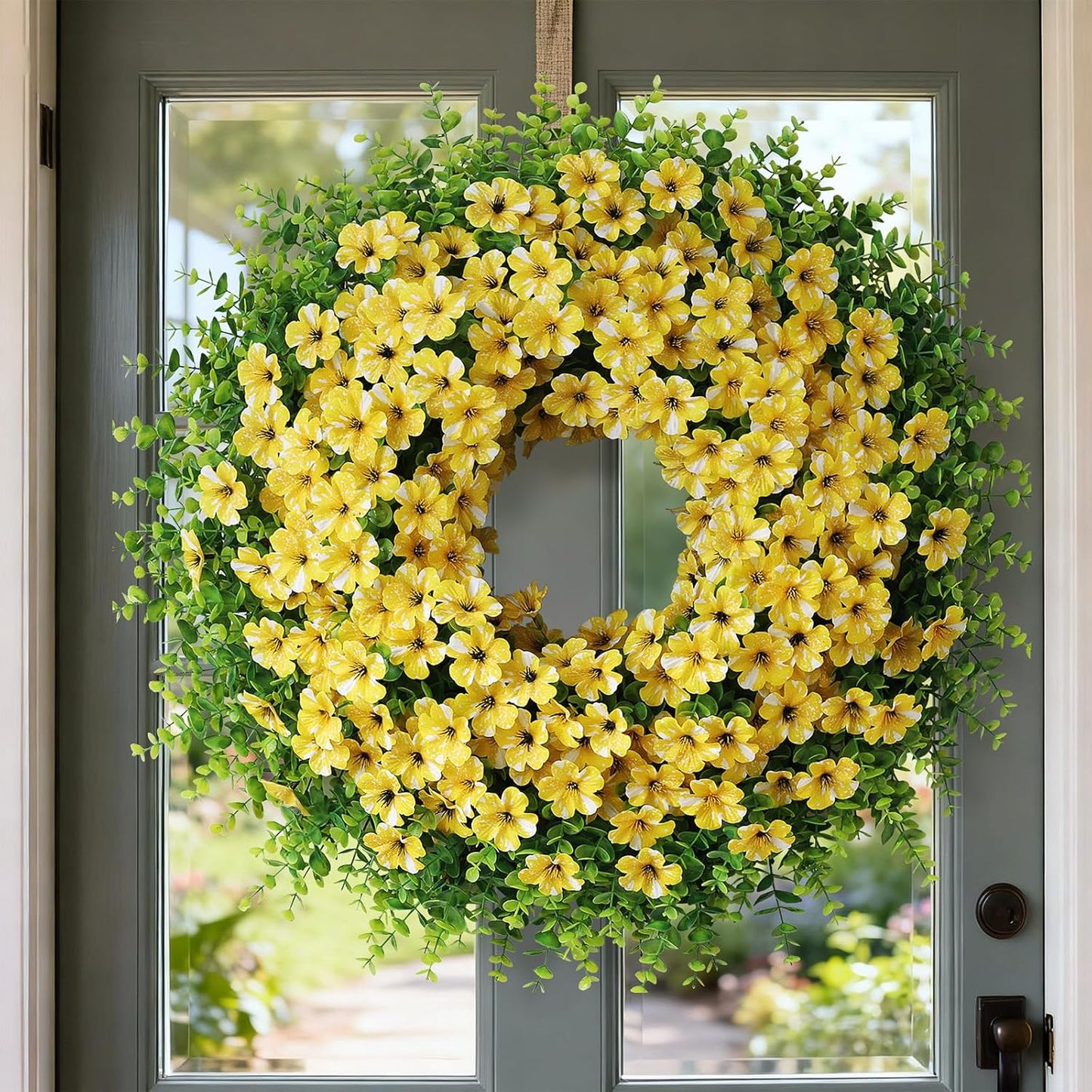 Starry Sky Morning Glory Wreath by 26" - Faux Eucalyptus Flower Decor for Spring & Summer | Yellow