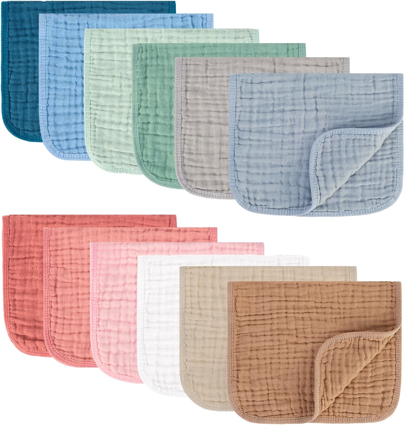 MIGIOL Muslin Burp Cloths - 100% Cotton, Soft & Absorbent | Pack of 12 Mixed Colors for Babies