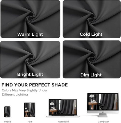 Joydeco 96 Inch Blackout Curtains for Bedroom, Black Out Curtains 96 inch Long, Room Darkening Thermal Insulated Drapes 2 Panels Set, Dark Grey Curtains for Living Room