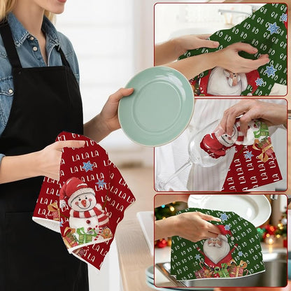 Christmas Kitchen Towels Set of 2 18x28in Snowman Santa - Red/Green Variation