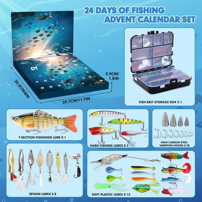 Fishing Advent Calendar - 24-Day Countdown with Lures & Tackle Set | Perfect Gift for Dads & Young Anglers