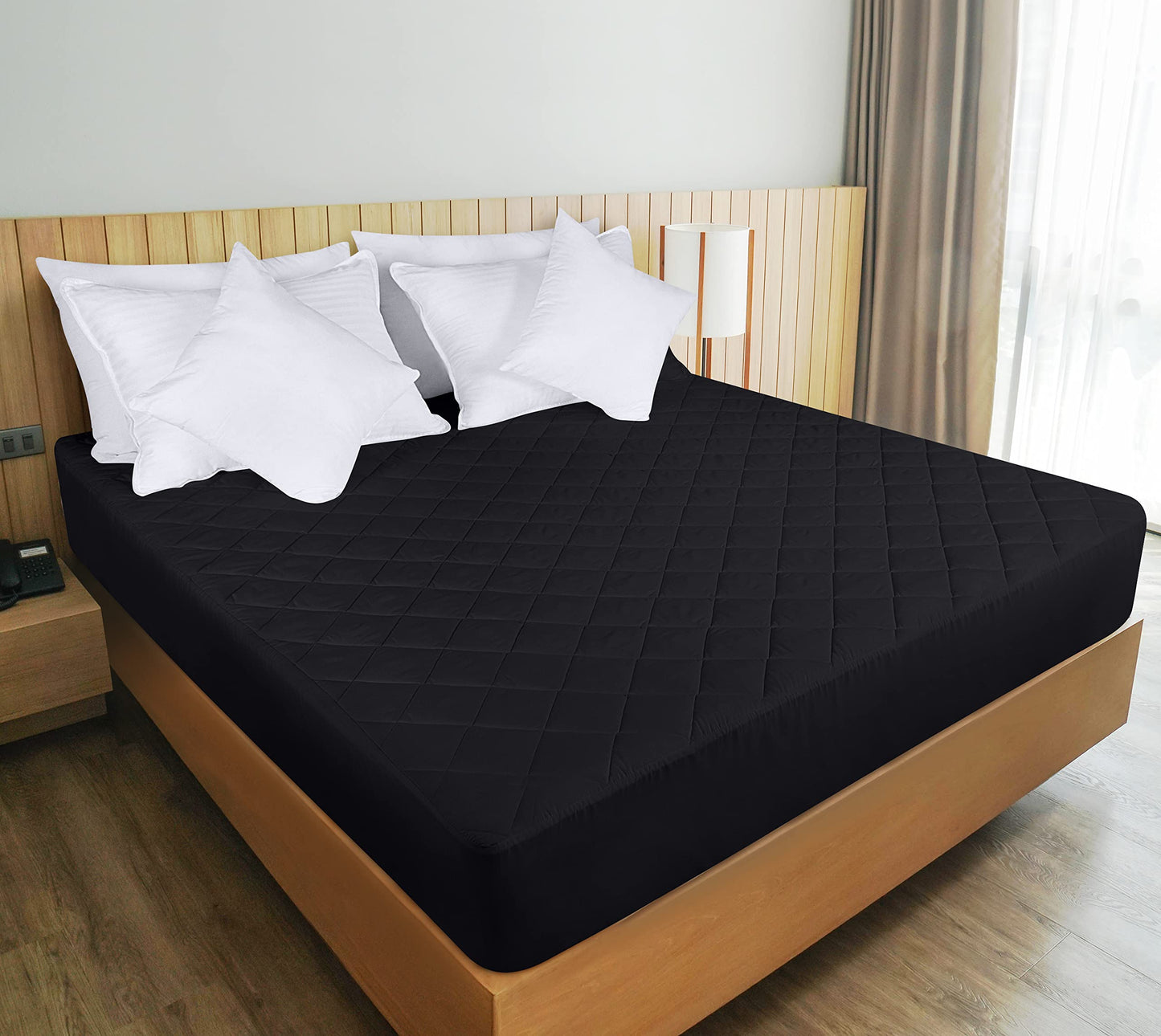 Utopia Bedding Quilted Fitted Mattress Pad, Queen Size, Elastic Fitted Mattress Topper Protector and Cover with Deep Pocket Stretches up to 16 Inches, Machine Washable (Black)