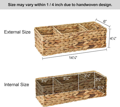 StorageWorks Wicker Basket - Stylish 3-Section Storage Solution for Shelves & Toilet Tanks | 2-Pack