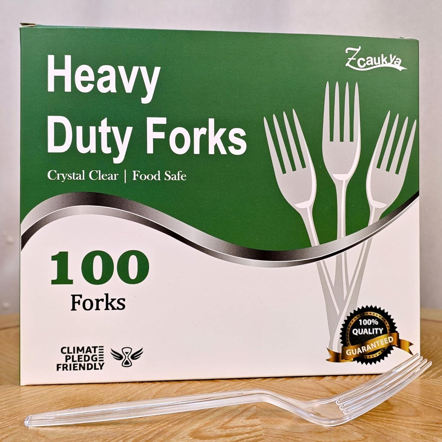 Zcaukya Disposable Plastic Forks - 100 Count Heavy-Duty Clear Utensils for Parties & Catering