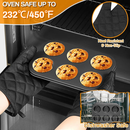 Skiennix Nonstick Bakeware Set - 12PCS Carbon Steel Baking Pans with Easy Grip & Oven Mitts