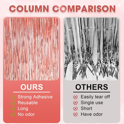 Voircoloria Rose Gold Foil Fringe Backdrop Curtains - 3 Pack Tinsel Streamers for Parties & Events