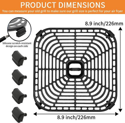 COSORI Air Fryer Grill Pan - Non-Stick 8.9" Square Replacement Tray with Rubber Bumpers | Dishwasher Safe