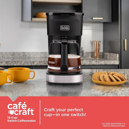 BLACK+DECKER 12-Cup Coffee Maker - One-Switch Drip Design with Vortex Showerhead & Keep Warm Function