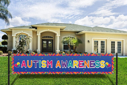 Nepnuser Autism Awareness Fence Banner - Love Needs No Words | Large 1.6 x 8.2 ft Outdoor Sign