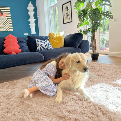 OLANLY Large Area Rug - Soft, Machine Washable Shaggy Carpet for Living Room & Bedroom | Beige 7x7