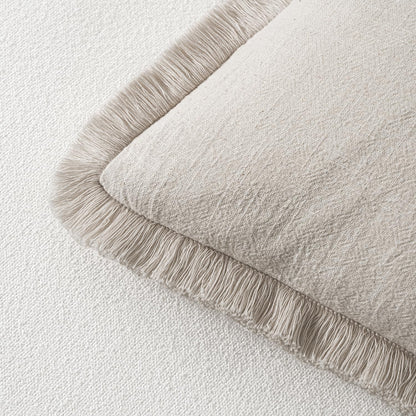 MIULEE Decorative Throw Pillow Covers Neutral Linen Fringe Throw Pillows Set of 2 Natural Beige Boho Farmhouse Cushion Covers with Tassels for Couch Sofa Bed Spring Home Decor 20x20 Inch