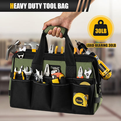 UUP Heavy Duty Tool Bag - 15-Inch 16-Pocket Organizer | Portable Storage with Soft Handle - Green