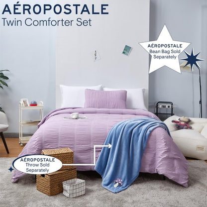 Aeropostale 2 Piece Ria Ruched Bedroom Comforter and Matching Sham Set,Twin,Lilac