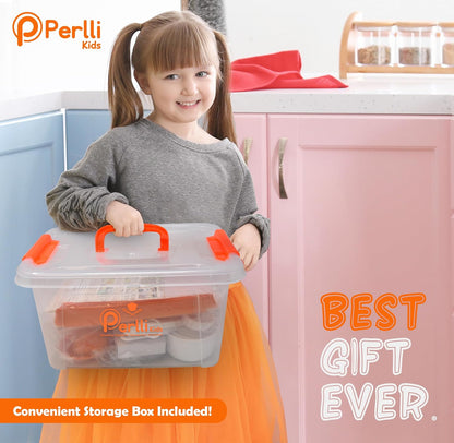 Perlli Kids Cooking Set - 31-Piece Real Utensils Gift for Junior Chefs | Safe Knife Set for Ages 6+ - Orange