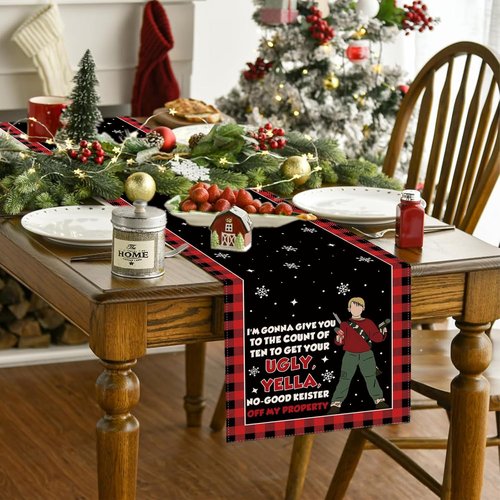 Home Alone Christmas Table Runner | Funny Kitchen Decor for Winter & New Year Celebrations